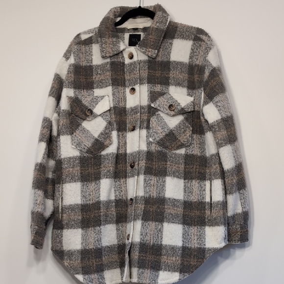 RDI | Plaid Oversized Button-Up Jacket Brown Grey White Size L - Picture 1 of 9